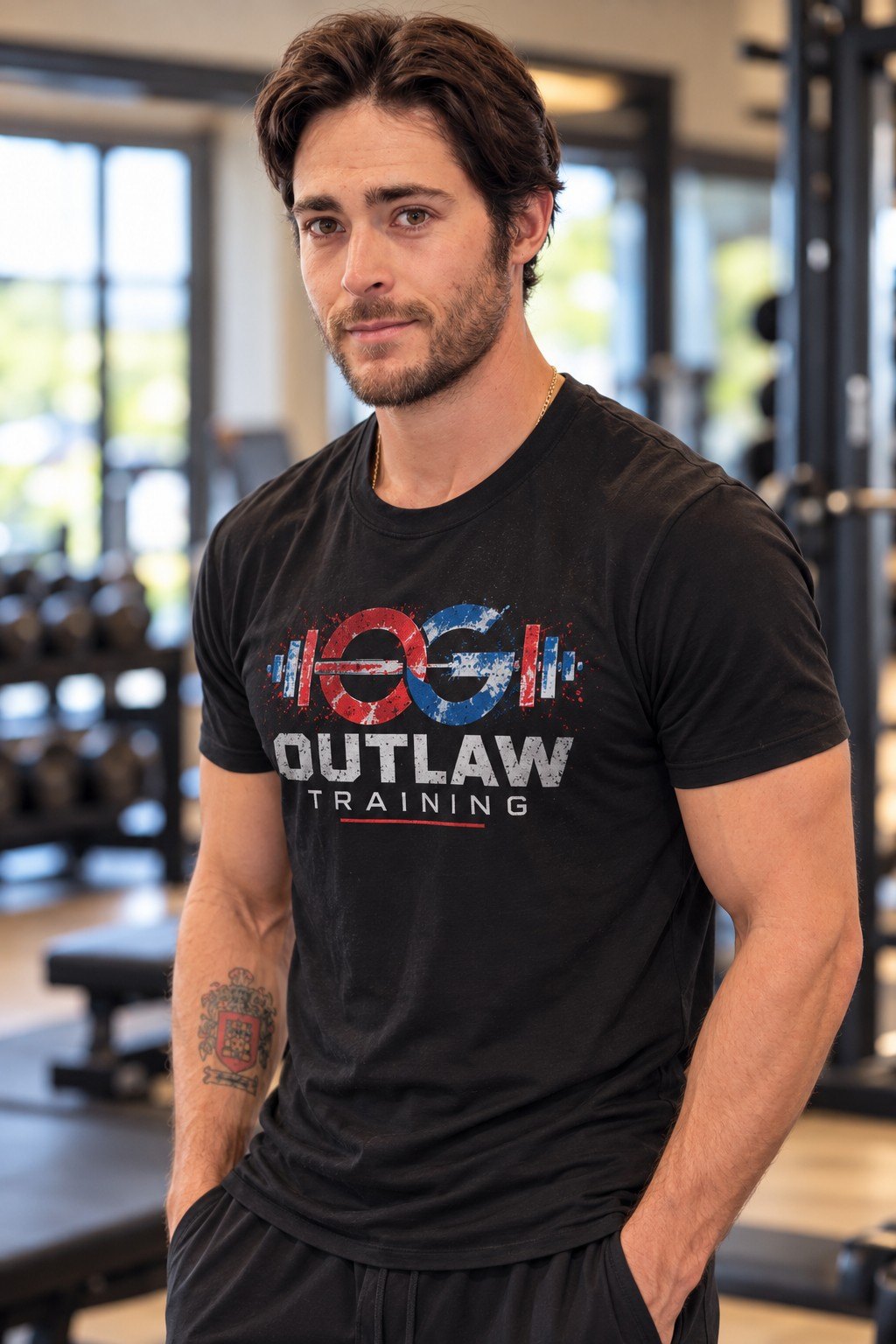 Zachary Outlaw-Gonzales in his strength training gym